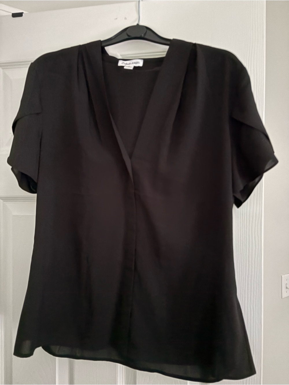 Calvin Klein Black V-Neck Short Sleeve Blouse